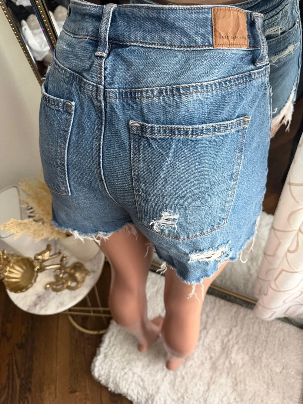 Womens Distressed Denim Shorts - Blue